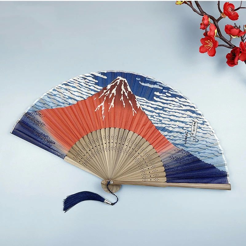扇子 折りたたみ 袋付き せんす タッセル付き 和柄 可愛い 富士山 波 プリント メンズ レディース 丈夫..
