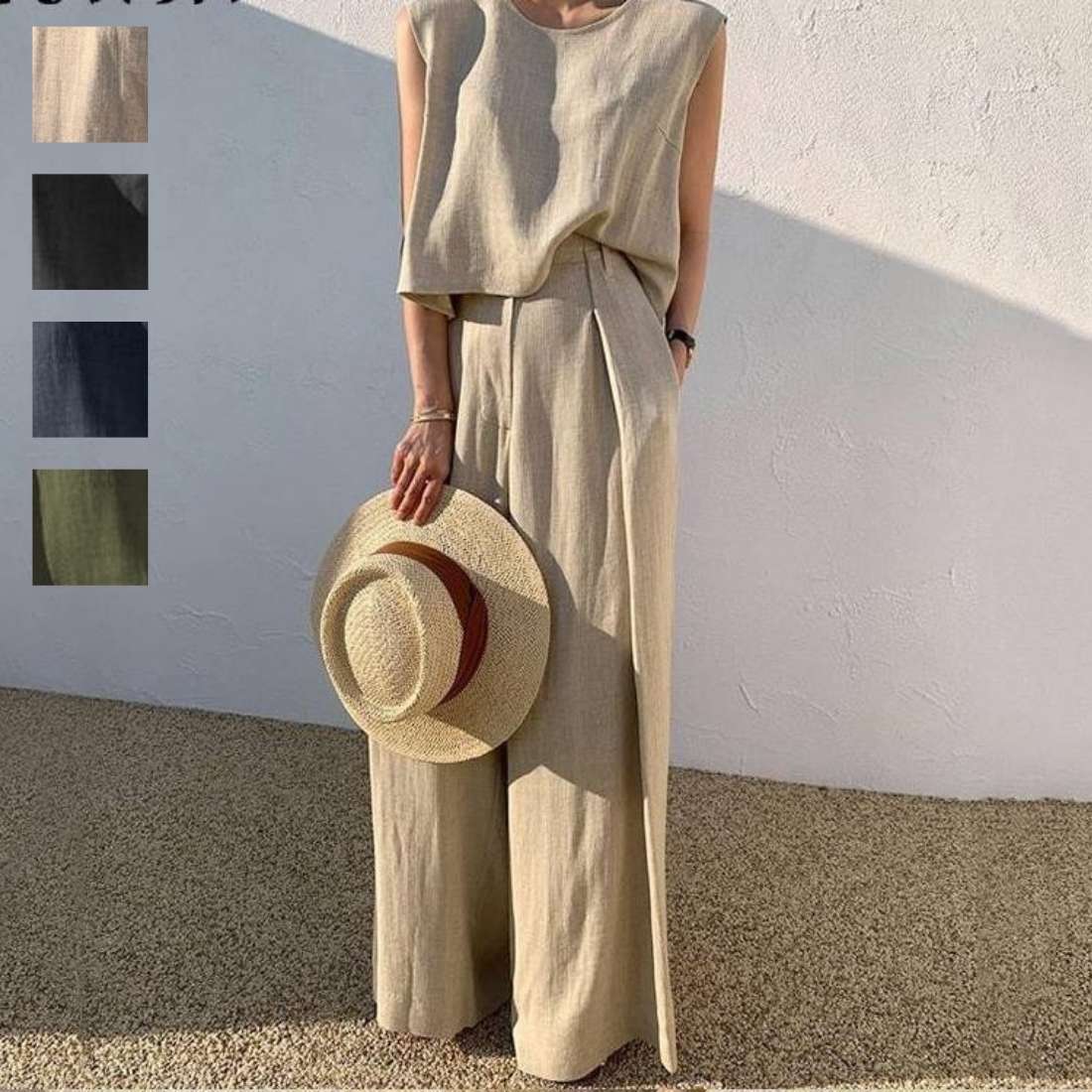 ボトム ワイド フルレングス タック ポケット ラフ リラックス お出かけ デイリー キレイめ 旅行 おしゃれ 夏 爽やか カジュアル