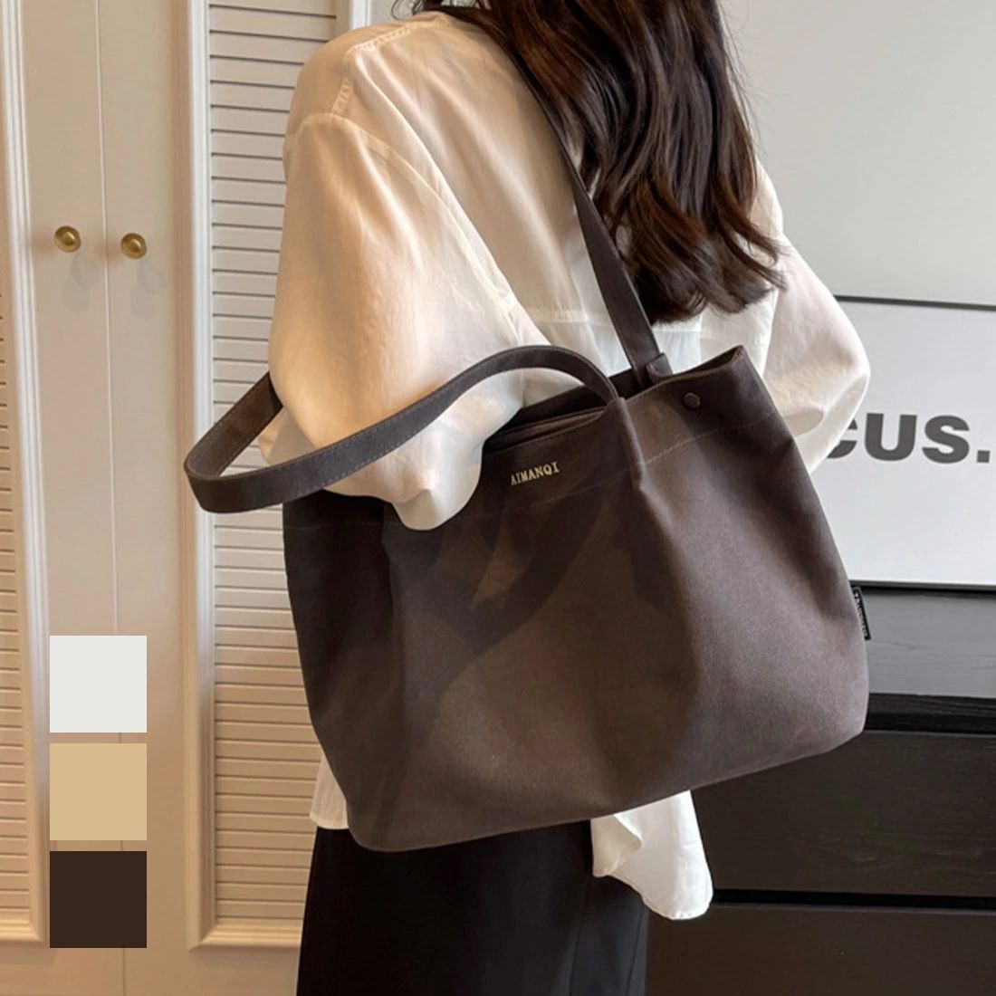 シーズンレス レディース OL 学生 通勤 通学 シンプル カジュアル キャンバストート 内ポケット ファスナー 大容量 トートバッグ