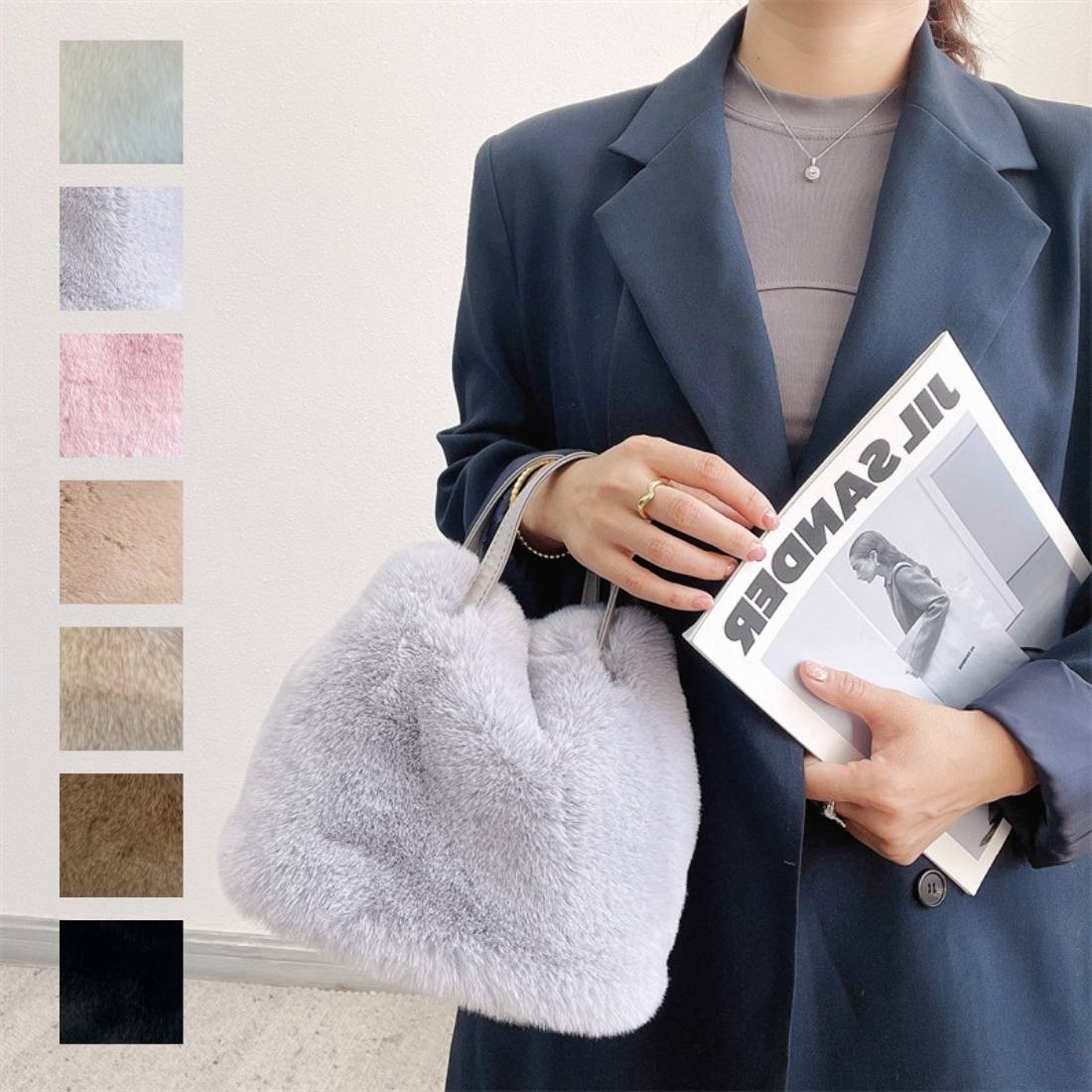 リング留め ポケット バッグ 小物 ファッション雑貨 鞄 ファーバッグ 斜めがけ 肩掛け 調整可能ストラップ 細ストラップ めがけ