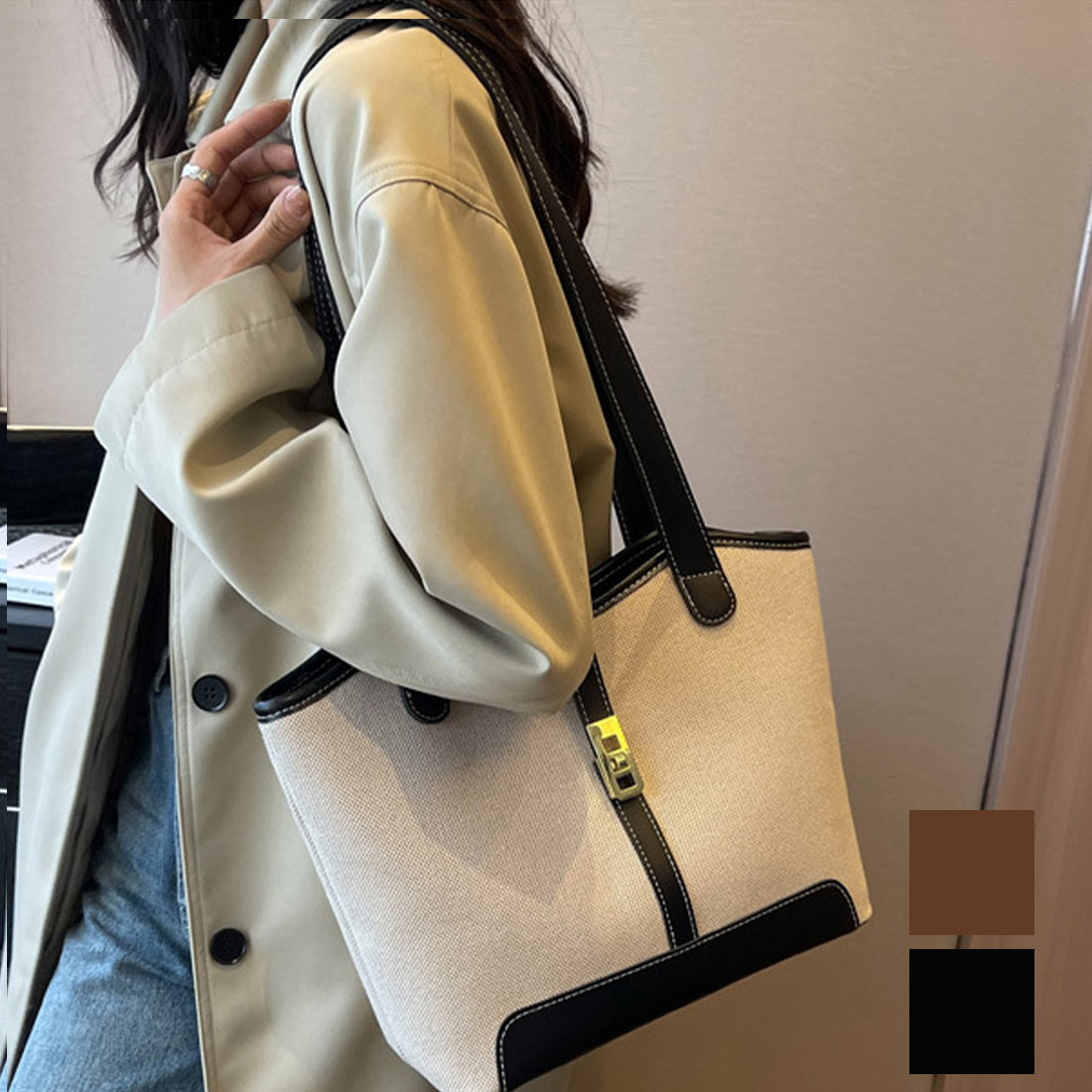 通学 通勤 学生 OL 収納 自立型 ファスナー マチあり きれいめ カジュアル 軽量 ショルダー 肩掛け キャンバストート 大容量 グ