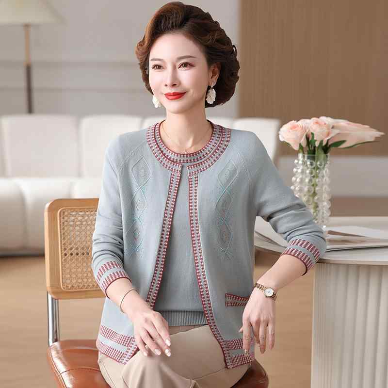 ーグリーン メッシュ素材 中厚手 リラックスフィット 春秋 インナー カーディガン ゆったり 2点セット ミセス レディース ニット