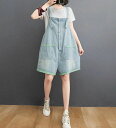 ショートパンツ サロペット ダメージデニム ダメージ加工 レディース デニム サロペットパンツ 膝上 デニムサロペット