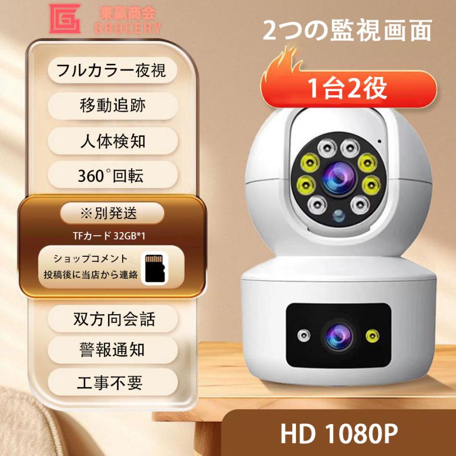 ペットカメラ 警報通知 夜間撮影 スマホ通知 2眼レンズ 監視カメラ 室内 小型 見守りカメラ 1080P 1台2役 家庭用 防犯カメラ