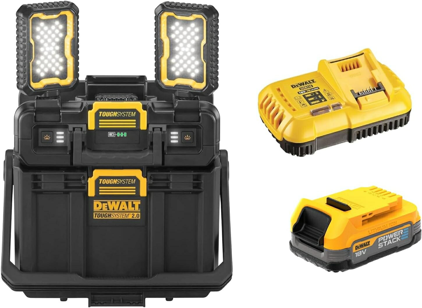 デウォルト(DEWALT) タフシステム2.0 LEDライトボックス 18V DWST08064-JP Powerstackバッテリー付 充電器付 4000lm 投光器 収納 作業灯 現場用 DWST08064|