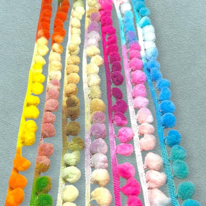 マルチカラー☆ポンポンテープ☆手芸 装飾 ふち飾り ドール テープ リボン ポンポン ...
