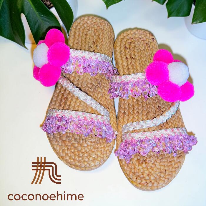 Thailandハンドメイド☆サンダルサンダルベルト3本タイプサンダル 草履 上履き 涼しい 軽い ウォーターヒヤシンス デザイン 衣装 舞台 ..