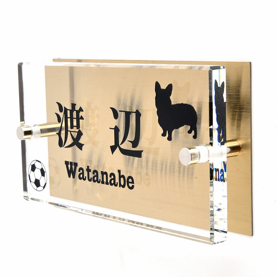 Rakuten - 表札のアトリエ ガラス表札 銅板付き 150x80mm わんこと一緒（選べる犬種）　ボール大好き 【HLS_DU】【RCP】【楽ギフ_包装】【楽ギフ_名入れ】 attr83attr ctgr1ctgr sml8sml+ctgr1ctgr DOG