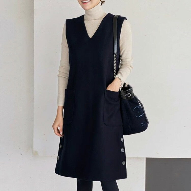 レディース 裏地付き ジャンスカ ワンピース 50代 ロング 膝丈 ノースリーブ 秋 ニットメルトン ノースリーブ サイドボタン ボダンデザイン ジャンパースカート ツイード風 厚手 春 冬 大人 きれいめ 通勤 オフィス レイヤード 重ね着 コーデ オールインワン