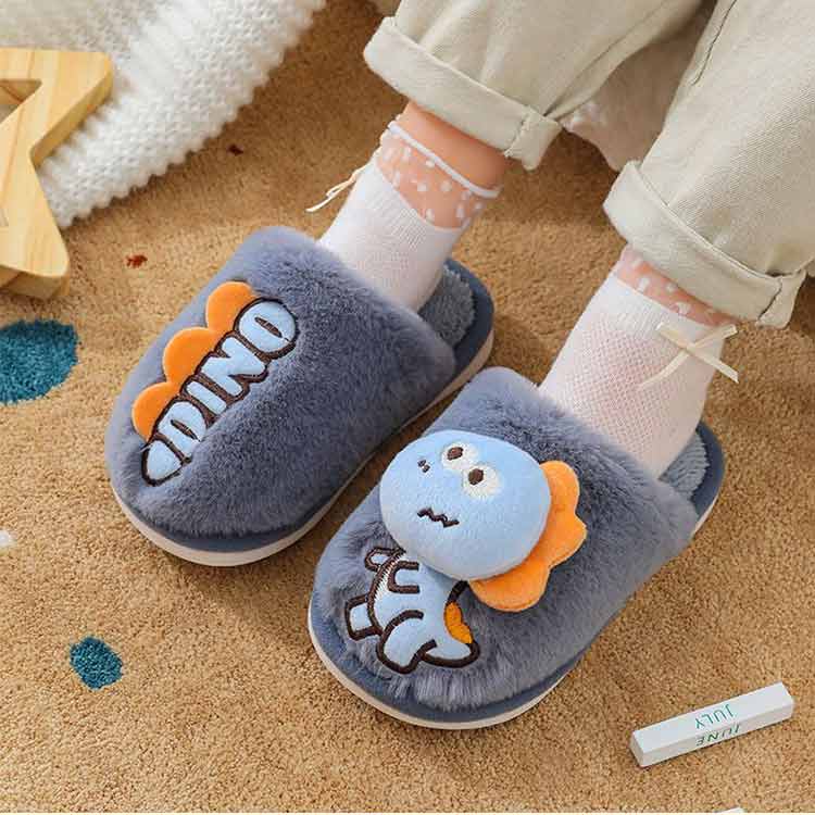 かかとなし/かかと付き 子供 スリッパ もこもこ ルームシューズ ルームスリッパ 厚手 軽量 防寒 恐竜 可愛い ジュニア 女の子 男の子 冬 滑りにくい ボア シューズ 2