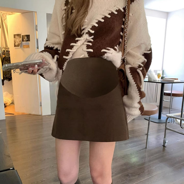マタニティスカート 秋 冬 妊婦服 ショート丈 スカート インナーパンツ付き 産前産後 アジャスター付き Aライン ミニスカート 美脚 脚長 体型カバー 暖かい きれいめ オフィス 通勤 マタニティウェア 2