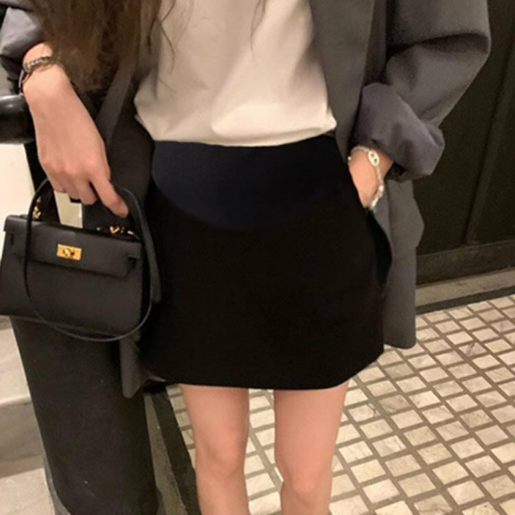 マタニティスカート 秋 冬 妊婦服 ショート丈 スカート インナーパンツ付き 産前産後 アジャスター付き Aライン ミニスカート 美脚 脚長 体型カバー 暖かい きれいめ オフィス 通勤 マタニティウェア 3