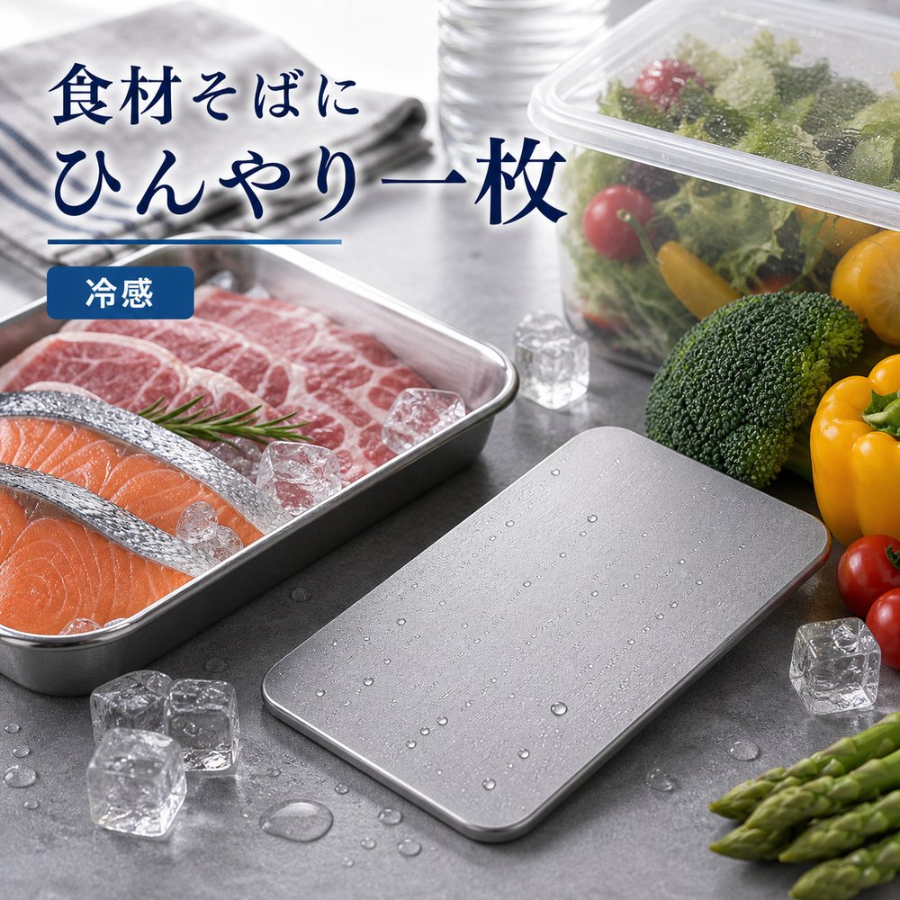 商品名SUS304ステンレス保冷プレート本ページのセット内容単品材質SUS304ステンレスサイズ約17.5cm × 約11.5cm（1枚あたり）重量約463g（1枚あたり）使用方法冷凍庫で冷やしてから、保冷バッグ・クーラーボックス・弁当箱などの近くに入れて使用してください。お手入れ使用後は水洗いし、水気を拭き取ってよく乾かしてください。カラーシルバー【ラウンド中に、 飲料の冷たさ。】ゴルフや屋外スポーツの飲み物バッグに添えやすいSUS304保冷プレート。【使用シーン】ボトル横の一枚【ご注意】保冷効果は使用環境、バッグの断熱性、外気温、内容物により異なります。食品の状態維持を確約するものではありません。電子レンジ、直火、食洗機では使用しないでください。落下や強い衝撃にご注意ください。