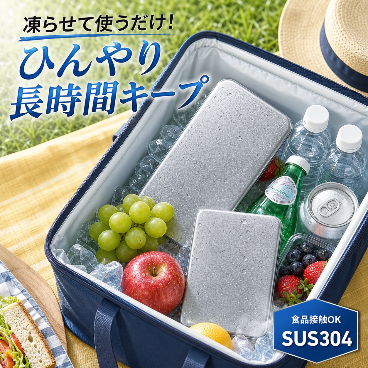 商品名 SUS304ステンレス製 高伝導保冷剤 特徴 【の保冷力】室温26℃環境下での検証では、一般的な保冷剤と比べ、12時間後の温度差が約9.9℃！冷たさが長持ちし、食材・飲料の鮮度をしっかりキープします。 【約2.5倍の冷却スピード】高伝導ステンレスで瞬間冷却！従来品よりも早く一気に冷やし、長時間冷感をキープします。 【安心・安全設計】SUS304ステンレス採用！サビに強く、ニオイ移りしにくいので、食品と一緒でも安心して使えます。 【結露しにくく使いやすい】パクっとつかみ、結露しにくい設計。バックやクーラーボックス内が濡れる心配がなく、いつでも快適に使えます。 【繰り返し使えて経済的】食洗機対応で汚れが落ちやすく、清潔に保てます。何度も繰り返し使えるのでエコで経済的です。 こんな方におすすめ お弁当の鮮度が気になる方 通勤・通学・運動会・キャンプ・釣り・BBQを楽しむ方 お買い物後の生鮮食品の鮮度保持に スポーツや部活動の暑さ対策に 停電時や災害備蓄用に常備したい方 結露でバッグが濡れるのが嫌な方 仕様 ・素材：SUS304ステンレス ・サイズ：約17.5cm × 高さ11.5cm ・重量：約463g ・保冷持続時間：最大約6時間（室温26℃環境下） ・冷却時間：約4時間以上冷やしてご使用ください ・対応：冷凍・冷蔵・食洗機 ・繰り返し使用可能 ご使用方法 1. 使用前に水で軽く洗います。 2. 冷凍庫で約4時間以上しっかり冷やします。 3. 保冷バッグやランチボックスに入れて使用します。 4. 冷たさをキープしておいしく楽しみましょう。 ※使用後は水で洗い、よく乾かしてから冷凍庫へ戻すと、清潔に長くご使用いただけます。