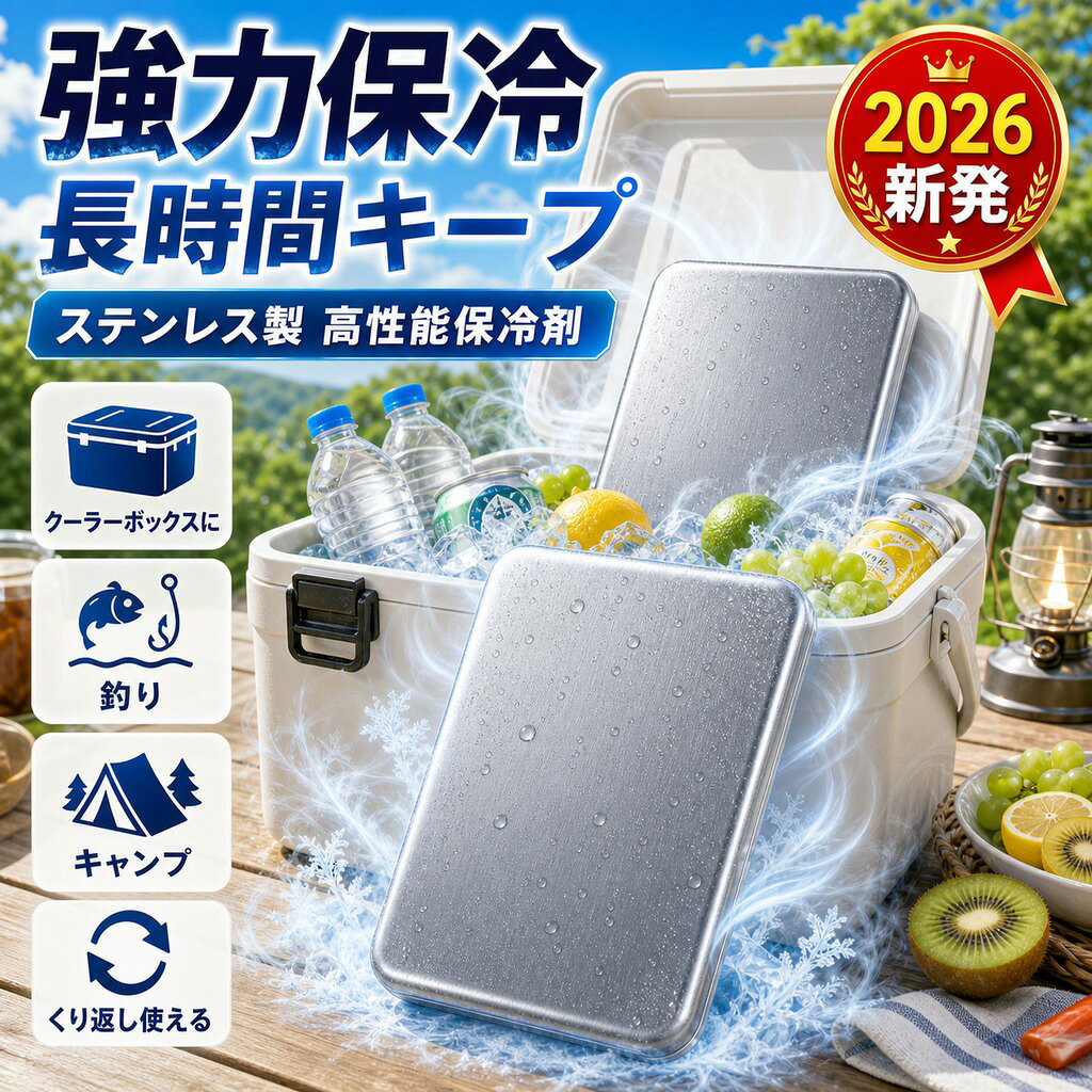 商品名 SUS304ステンレス製 高伝導保冷剤 特徴 【驚異の保冷力】室温26℃環境下での検証では、一般的な保冷剤と比べ、12時間後の温度差が約9.9℃！冷たさが長持ちし、食材・飲料の鮮度をしっかりキープします。 【約2.5倍の冷却スピード】高伝導ステンレスで瞬間冷却！従来品よりも早く一気に冷やし、長時間冷感をキープします。 【安心・安全設計】SUS304ステンレス採用！サビに強く、ニオイ移りしにくいので、食品と一緒でも安心して使えます。 【結露しにくく使いやすい】パクっとつかみ、結露しにくい設計。バックやクーラーボックス内が濡れる心配がなく、いつでも快適に使えます。 【繰り返し使えて経済的】食洗機対応で汚れが落ちやすく、清潔に保てます。何度も繰り返し使えるのでエコで経済的です。 こんな方におすすめ お弁当の鮮度が気になる方 通勤・通学・運動会・キャンプ・釣り・BBQを楽しむ方 お買い物後の生鮮食品の鮮度保持に スポーツや部活動の暑さ対策に 停電時や災害備蓄用に常備したい方 結露でバッグが濡れるのが嫌な方 仕様 ・素材：SUS304ステンレス ・サイズ：約17.5cm × 高さ11.5cm ・重量：約463g ・保冷持続時間：最大約6時間（室温26℃環境下） ・冷却時間：約4時間以上冷やしてご使用ください ・対応：冷凍・冷蔵・食洗機 ・繰り返し使用可能 ご使用方法 1. 使用前に水で軽く洗います。 2. 冷凍庫で約4時間以上しっかり冷やします。 3. 保冷バッグやランチボックスに入れて使用します。 4. 冷たさをキープしておいしく楽しみましょう。 ※使用後は水で洗い、よく乾かしてから冷凍庫へ戻すと、清潔に長くご使用いただけます。