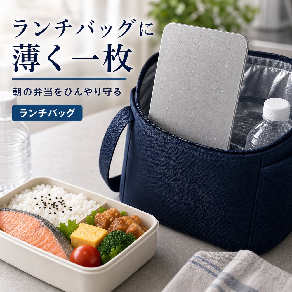 商品名SUS304ステンレス保冷プレート本ページのセット内容単品材質SUS304ステンレスサイズ約17.5cm × 約11.5cm（1枚あたり）重量約463g（1枚あたり）使用方法冷凍庫で冷やしてから、保冷バッグ・クーラーボックス・弁当箱などの近くに入れて使用してください。お手入れ使用後は水洗いし、水気を拭き取ってよく乾かしてください。カラーシルバー【遠足弁当に、 小さく添える。】遠足や行楽の小さな弁当箱の横に添えやすいSUS304保冷プレート。【使用シーン】小型弁当の横へ【ご注意】保冷効果は使用環境、バッグの断熱性、外気温、内容物により異なります。食品の状態維持を確約するものではありません。電子レンジ、直火、食洗機では使用しないでください。落下や強い衝撃にご注意ください。