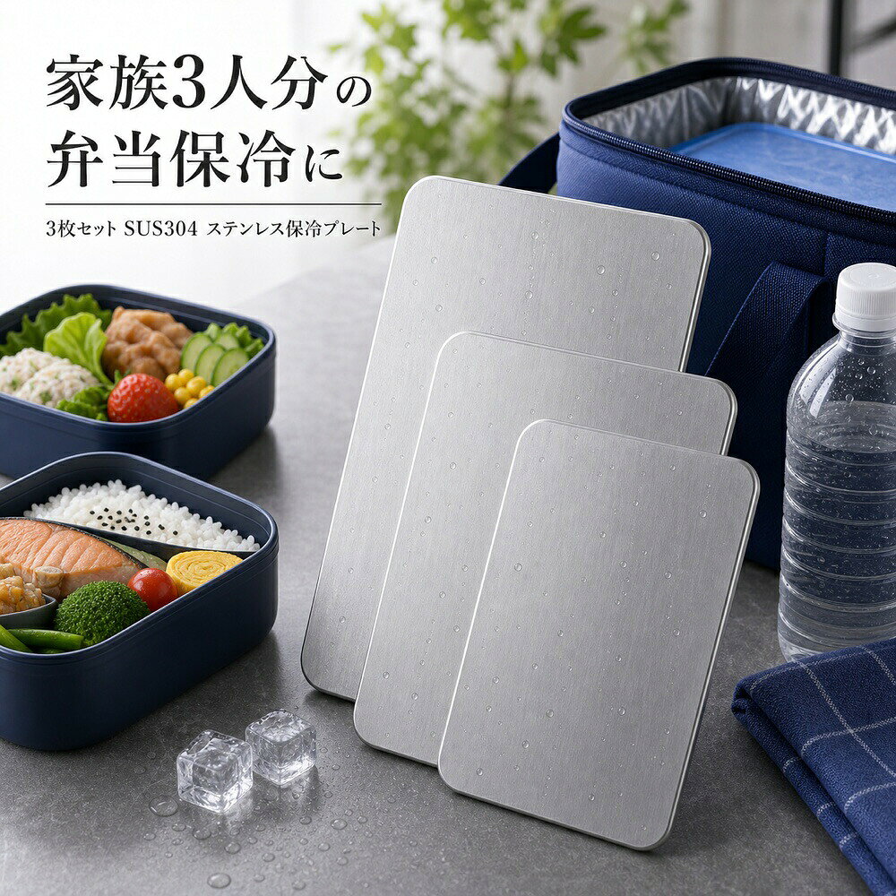 SUS304 保冷プレート 3枚セット 家族 弁当 ランチバッグ 薄型 水洗い