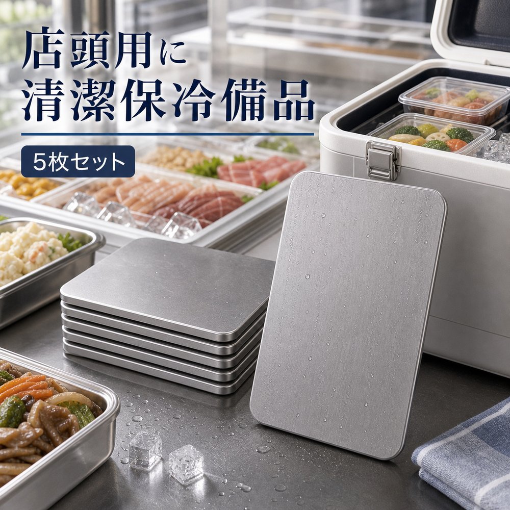 SUS304 ステンレス保冷プレート 5枚セット 店頭 試食販売 食品トレー 薄型 冷却 保冷剤 水洗い 繰り返し使える 冷凍庫 保冷バッグ