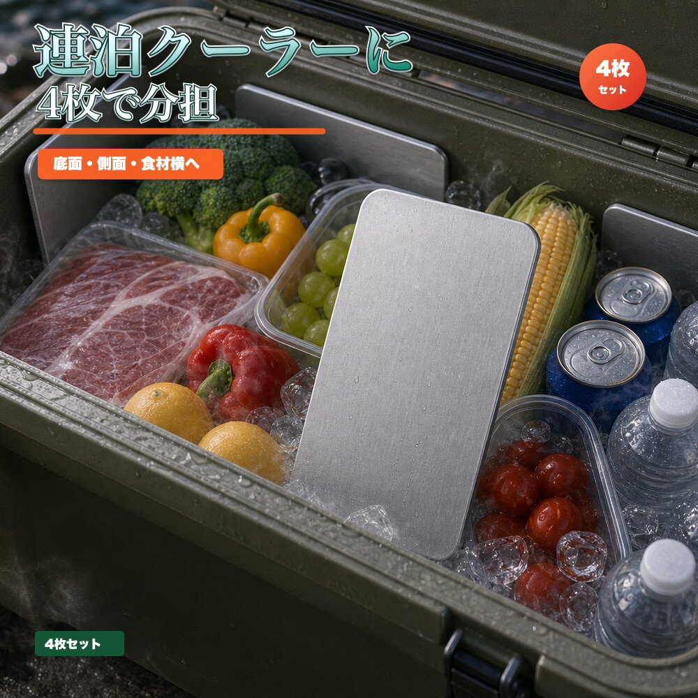 4枚セット 保冷プレート キャンプ 連泊 食材バッグ 保冷バッグ SUS304 ステンレス 保冷剤 薄型 水洗い 繰り返し使える