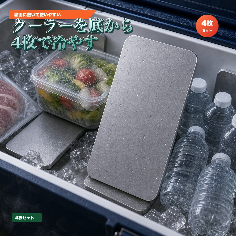 4枚セット 保冷プレート クーラーボックス 底面 側面 SUS304 ステンレス 保冷剤 薄型 水洗い 繰り返し使える 冷凍庫 保冷バッグ