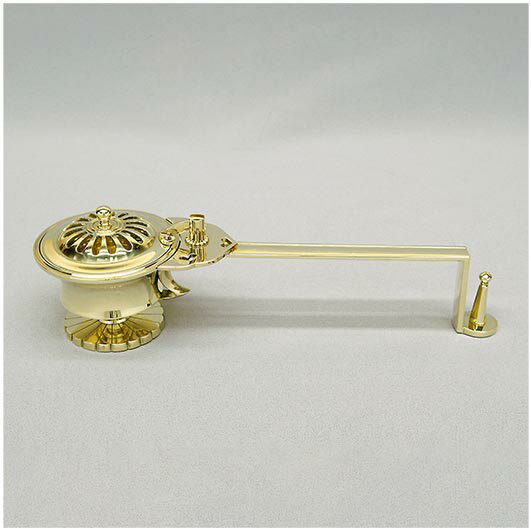 Rakuten - 【仏具】 太子型柄香炉　 丁番付き　真鍮製　 ミガキ仕上げ　 全長29.5cm　口径9cm柄香炉 真鍮製 仏具 京都 送料無料