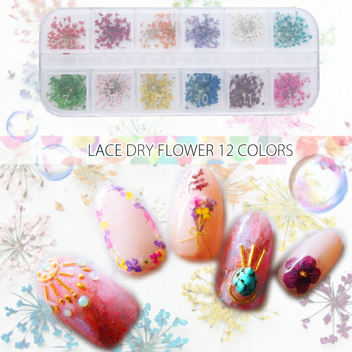レース押し花アソート12色セット かすみ草 小花 ドライフラワー ネイル レジン 押し花ネイル リアルフラワー 花束