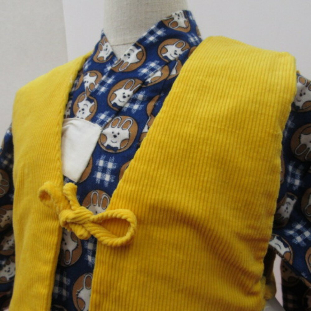 こどもポンチョ リバーシブル ウール×綿 約3〜4才向き 身丈約37cm 防寒に 美品【中...