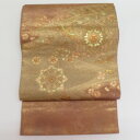 袋帯 スワトウ刺繍 金色 茶色 鳥に桜紋様 正絹 金糸 お太鼓柄 仕立て上がり 長さ420cm 美品