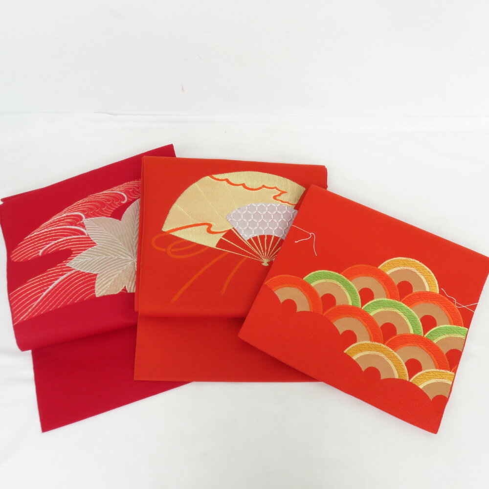 お値下げしました＾＾伊勢型染正絹帯 紅葉 紅葉 秋新塩瀬
