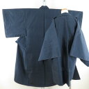 男着物 紬 アンサンブル 亀甲 袷 紺色 正絹 男性用きもの メンズ 仕立て上がり 和服 男物 カジュアル 身丈134cm 美品