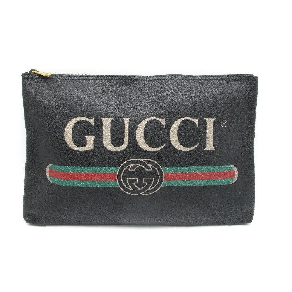 セカンドバッグ GUCCI (グッチ) ポートフォリオ クラッチバッグ 500984 ポーチ ケース セカンドバッグ ロゴプリント GG シェリーライン レザー ブラック