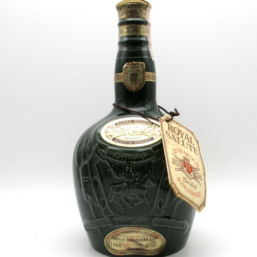 ROYAL SALUTE (ロイヤルサルート) ウイスキー 21年 推定80年代 グリーンボトル 緑 陶器 1L 1000ml 40% 重量約1.7kg~1.8kg 袋付き シーバスリーガル 洋酒 古酒 未開栓