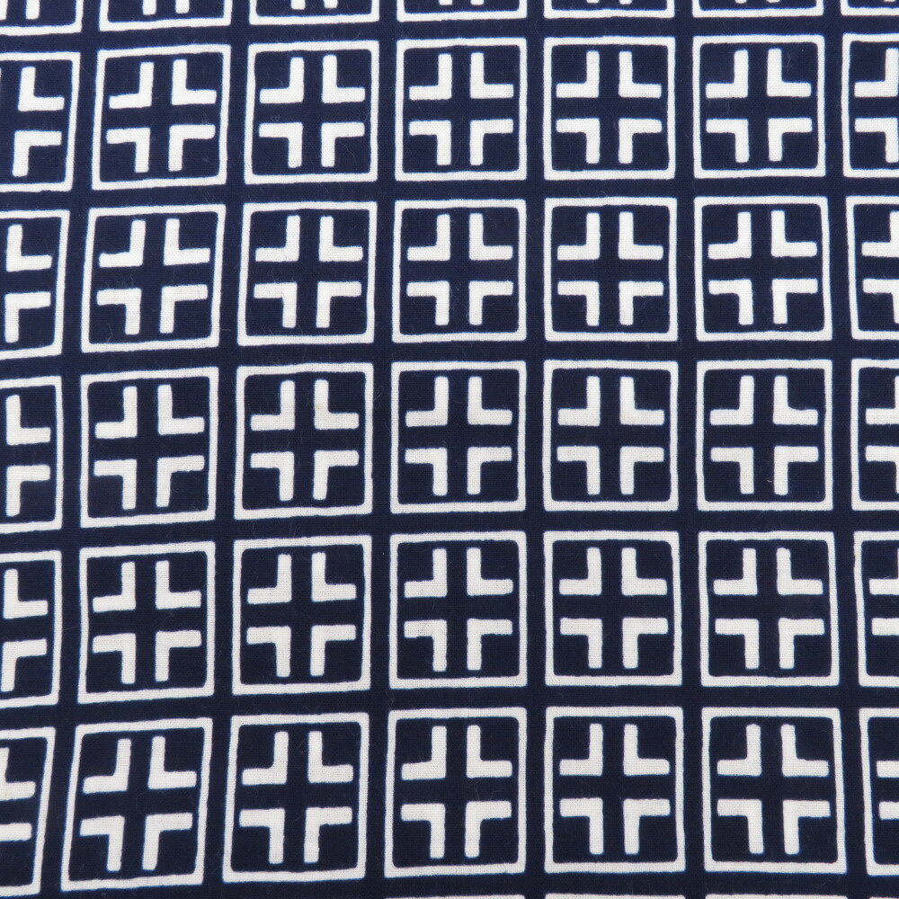 反物 男性用 浴衣反物 白×紺 綿100％ コーマ地 生地 着尺 未仕立て 夏用 男物 糸留め有 和裁練習用 リメイク生地 長さ1200cm【中古】