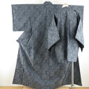 ウール着物 アンサンブル 羽織セット 花菱柄 単衣胴抜き 黒色 灰色 織り文様 バチ衿 カジュアルきもの 仕立て上がり 身丈156cm