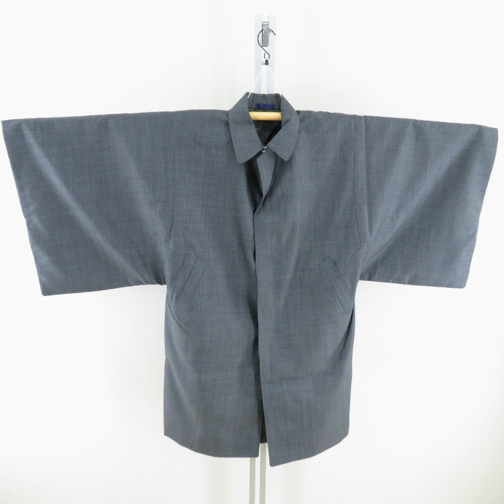 着物コート 男物 角袖コート ウール・ポリエステル 灰色 男物和装コート 防寒 男性着物用 身丈100cm【中古】