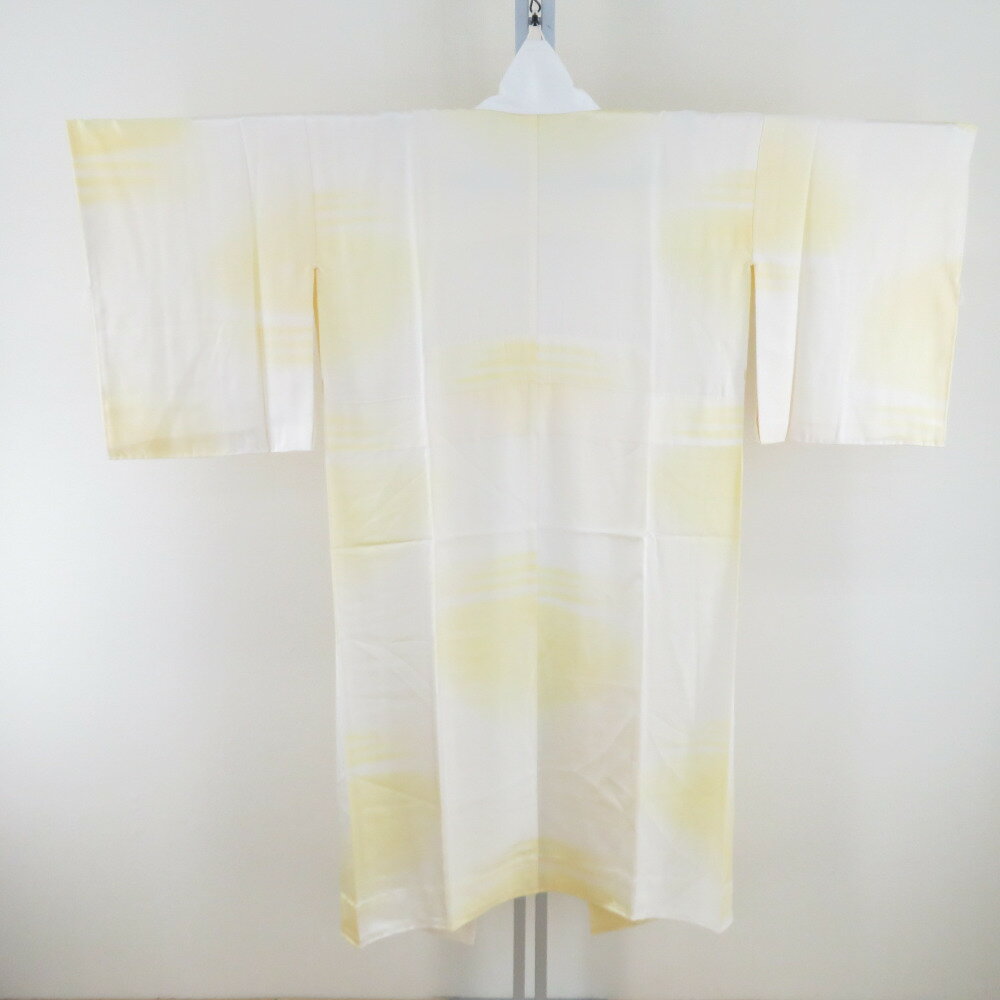 襦袢 霞文様 ぼかし 白色 黄色 正絹 広衿 袖無双 長襦袢 仕立て上がり 女性着物用 身丈124cm【中古】