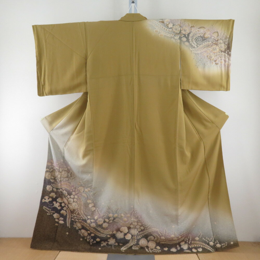小紋 身丈165cm 裄丈65cm M 袷 草花 青 化繊 優品｜中古・古着