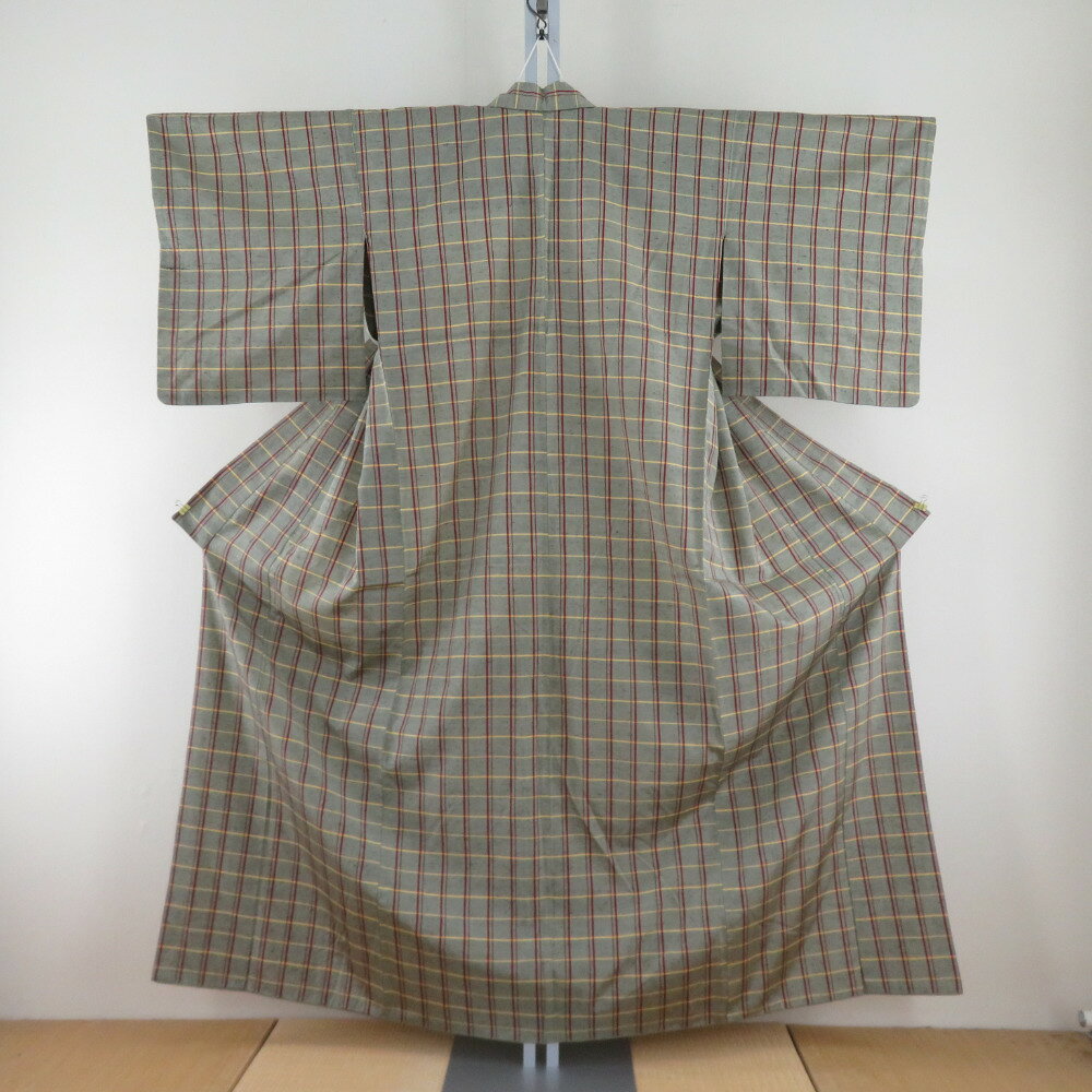G394 上質な紬きもの 格子 正絹 青藍色 身丈160cm 和装 和服 着物