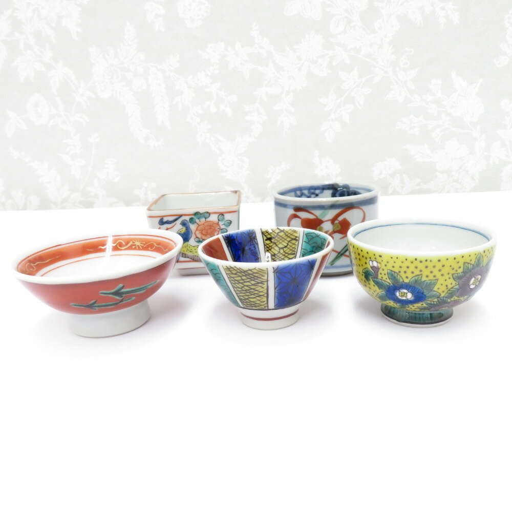 九谷焼 骨董・民芸品 食器 酒器 酒盃 おちょこ ぐい呑 5客組 九谷祥月 九谷泰幸 角福 まとめ売り
