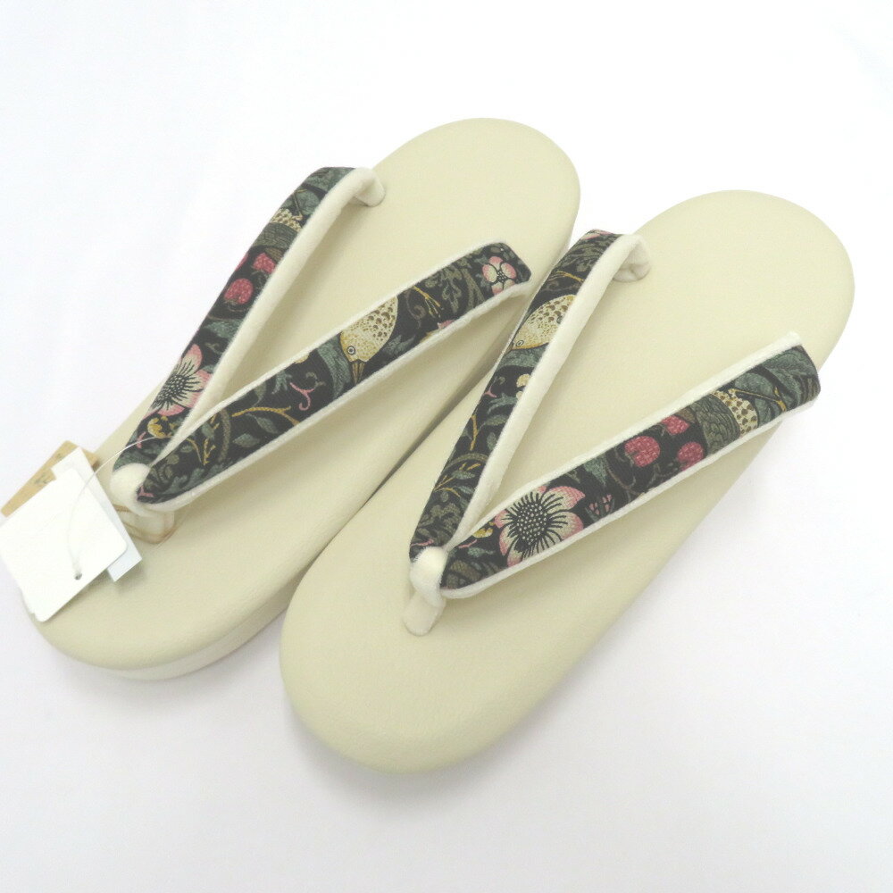 草履 京都万里小路 モリスコレクション いちご泥棒 Strawberry Thief ベージュ×ブラック系 フリーサイズ Fサイズ 日本製 新品