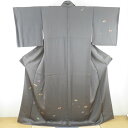付下げ 扇子文様 灰色 紋なし 袷 広衿 正絹 仕立て上がり着物 身丈162cm