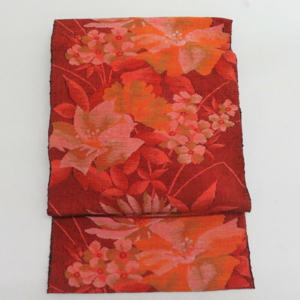 名古屋帯 友禅 友禅染帯 正絹 久谷更文様 お太鼓柄 コラールオレンジx多色