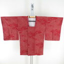 道行 庭園文様 赤色 正絹 着物コート 和装用 ちりよけ 身丈85cm【中古】