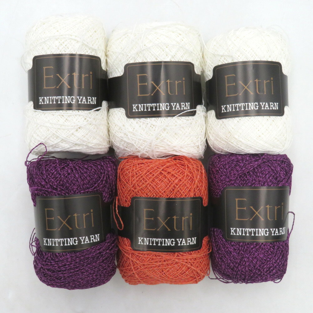毛糸 エクトリー ニューモロッコ(マットタイプ)Y40149 約30g（219m)×6玉 ホワイト パープル オレンジ未使用品【中古】