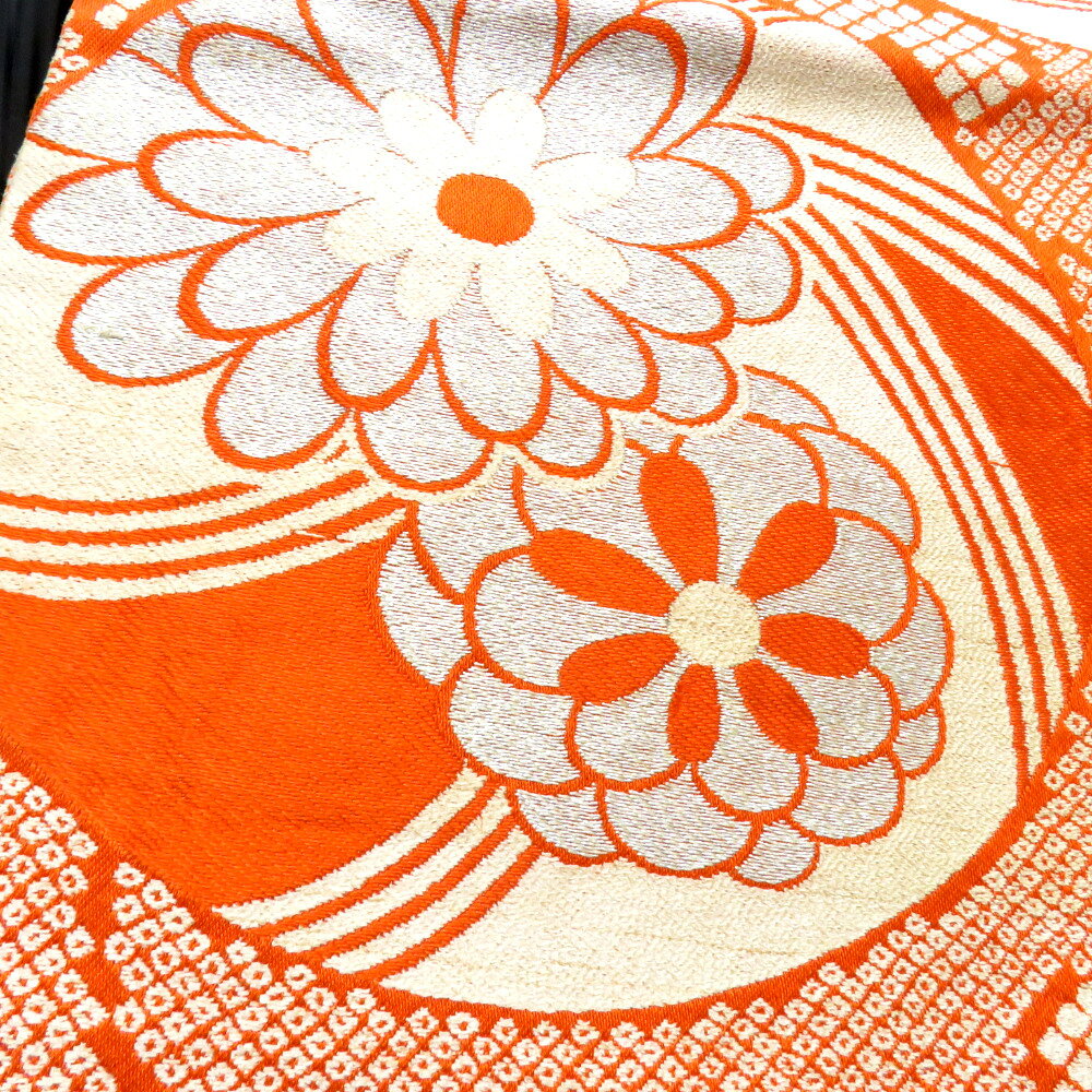 昔 子供帯 アンティーク 正絹 丸帯仕立 ベージュ オレンジ 金 銀 手毬 匹田 レトロ...