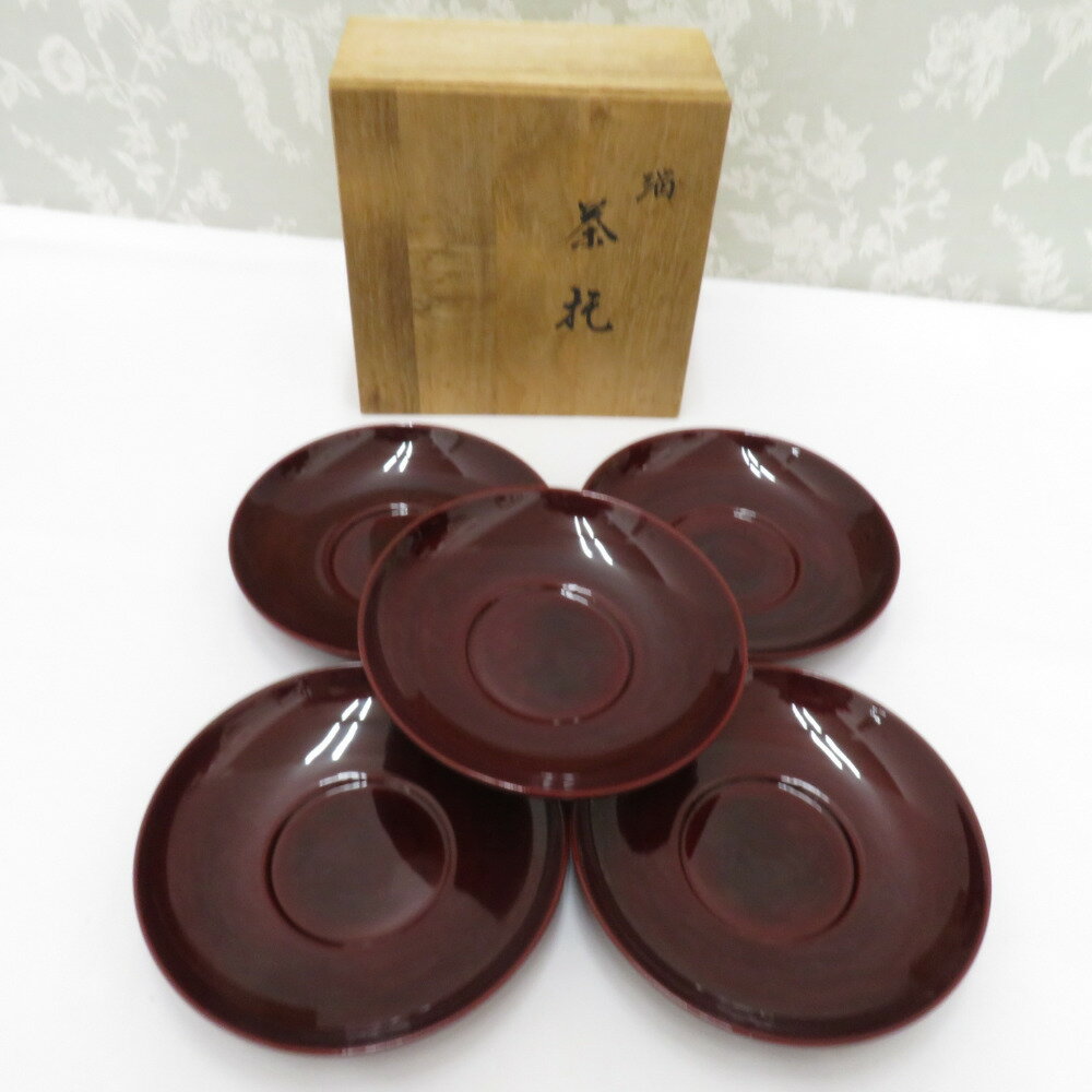 能作 溜 茶托 5枚組 漆器 箱有