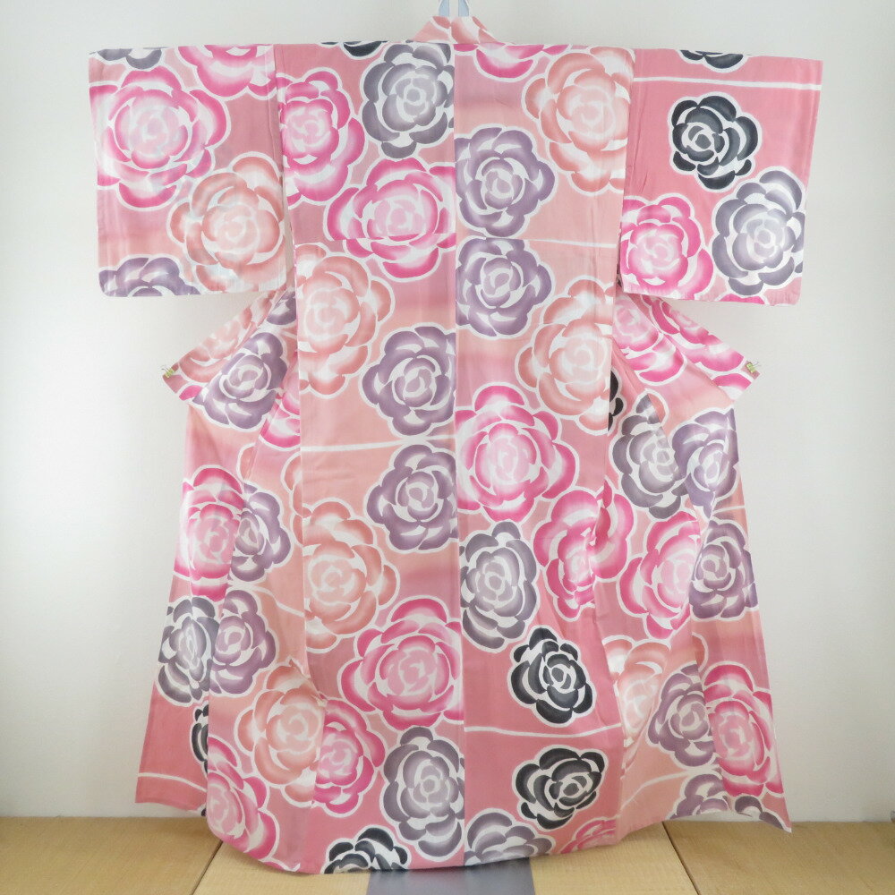 TSUMORI CHISATO (ツモリチサト) 浴衣 女性用ゆかた ピンク色xグレー色x薄紫色 薔薇柄 夏物 レディース 仕立て上がり 身丈158cm【中古】