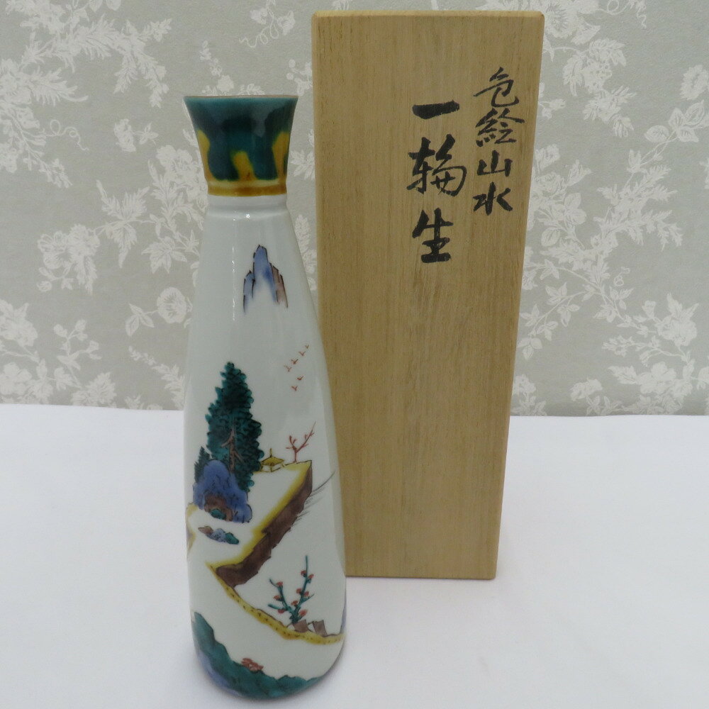 Rakuten - 九谷焼 骨董・民芸品 為吉 一輪挿し 花瓶 花器 花生 花入 色絵山水 共箱有 インテリア