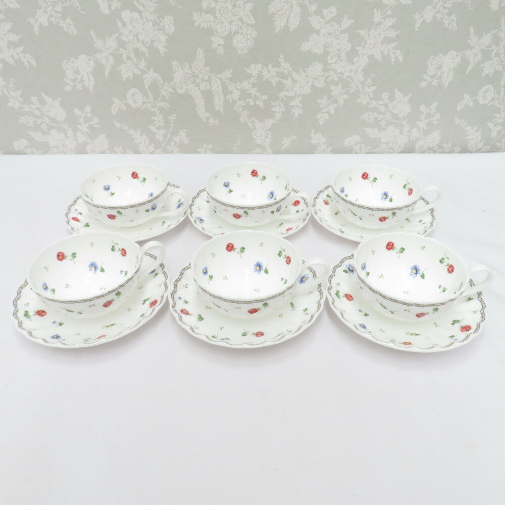 NIKKO (ニッコー) 食器 FINE BONE CHINA カップ＆ソーサー 6客セット ティーカップ 茶器 小花柄【中古】