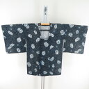 道行 絞り 花鳥丸文様 黒色 正絹 着物コート 和装用 ちりよけ 身丈83cm【中古】